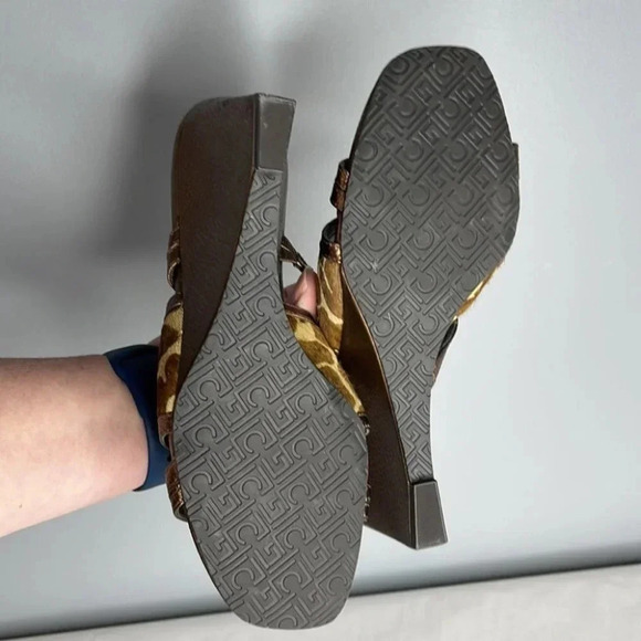 LIZ CLAIBORNE Giraffe Print Square Toe Wedge  Sandals Metallic Bronze Size 7.5 - Picture 8 of 13